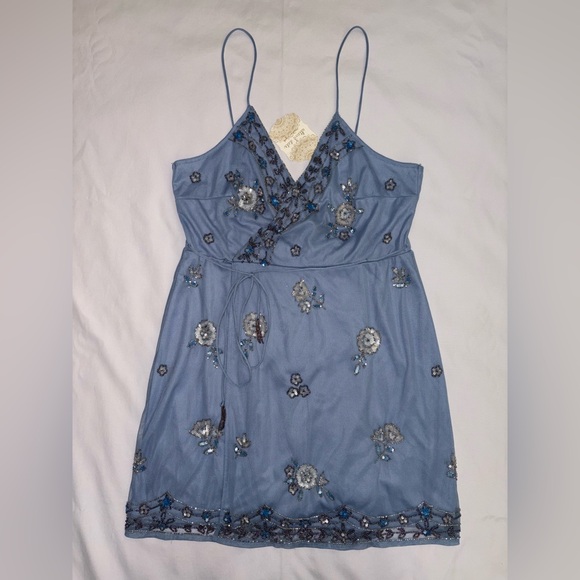 Altar'd State NWT Size L Light Blue Beaded Homecoming Mini Wrap Dress -  mordernwear.com
